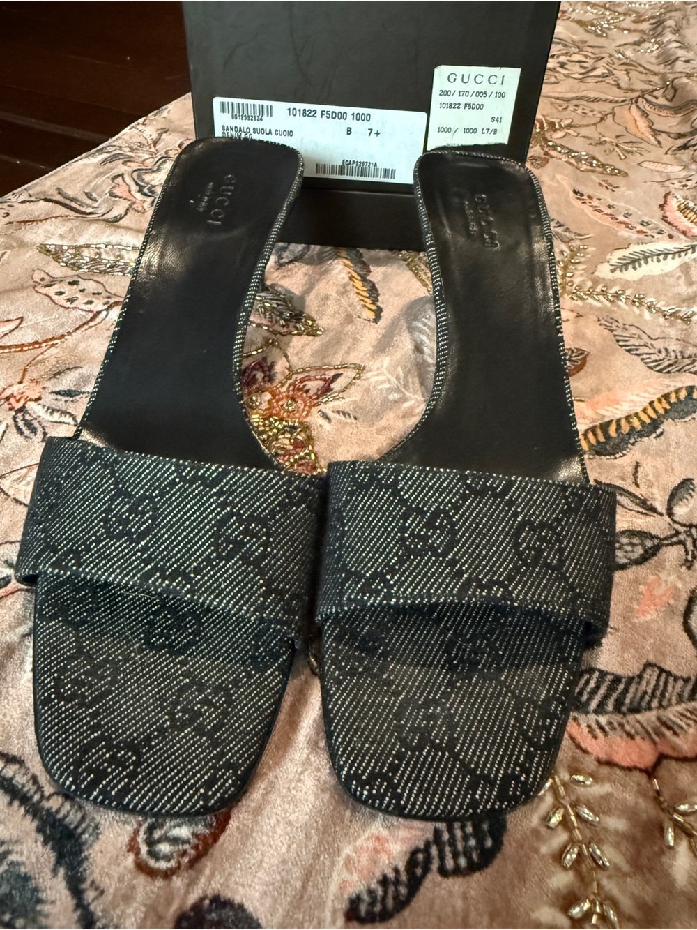 Gucci black denim slide
